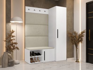 Garderoben-Set Medi II Polsterpaneel 84x42 Haken Schrank mit Sitzbank Stilvoll M24