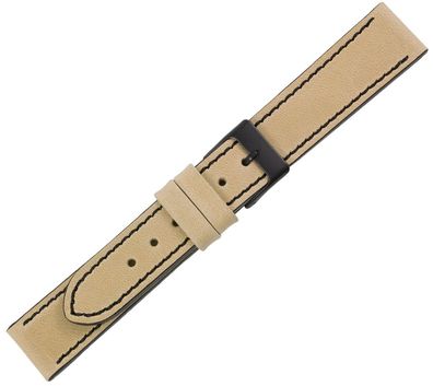 Minott Uhrenarmband Leder flach versiegelte Kante beige Kontrastnaht
