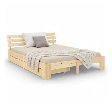 Doppelbett mit 2 Bettkästen 140x200 cm Lattenrost Bett Natur Holzbett Bettgestell