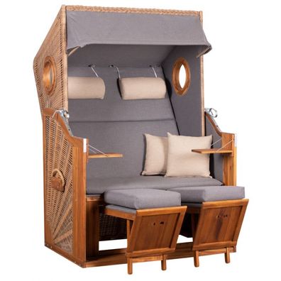 deVries Strandkorb "TREND 45" PE walnut Des. 751 mit Bullaugen 120 x 80 x 155 cm