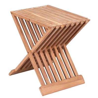 deVries Beistelltisch/Hocker "WOODIE" aus Teakholz klappbar Holztisch 41x33x45cm