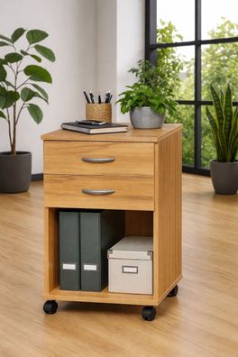 Rollcontainer 2 Schubladen Schubcontainer Büroschrank Kernbuche #1950