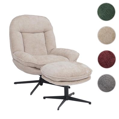 Relaxsessel mit Hocker HWC-P32, drehbar Metall Stoff/Textil Chenille (370 g/m²)