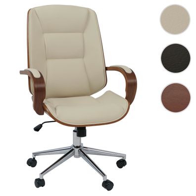 Bürostuhl HWC-O83, Drehstuhl Kunstleder Bugholz FSC®-zertifiziert Walnuss-Optik