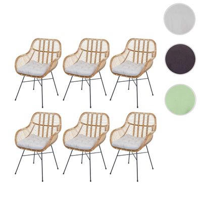 6er-Set Esszimmerstuhl HWC-P17, Korbstuhl Rattansessel, Kubu Rattan Metall