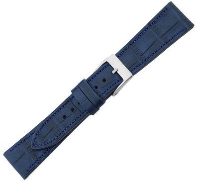 Minott > Uhrenarmband blau Kalbsleder Krokooptik > Made in Europe