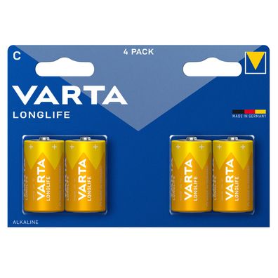 4 x Varta Longlife 4114 Baby C LR14 Alkaline Batterie 1,5V - 1 x 4er Blister