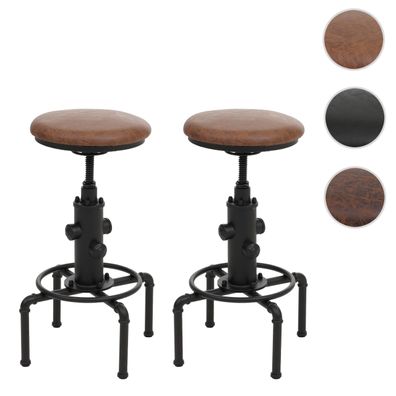 2er-Set Barhocker HWC-N23, Barstuhl Tresenhocker drehbar Industrial Metall Kunstleder