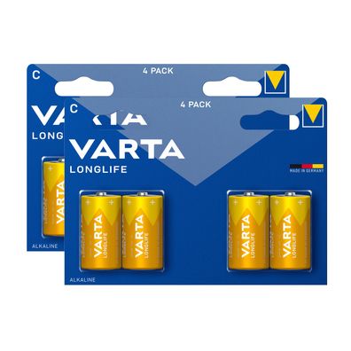 2x Varta Longlife 4114 Baby C LR14 Alkaline Batterie 1,5V 4er Blister