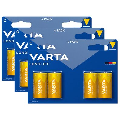 3x Varta Longlife 4114 Baby C LR14 Alkaline Batterie 1,5V 4er Blister