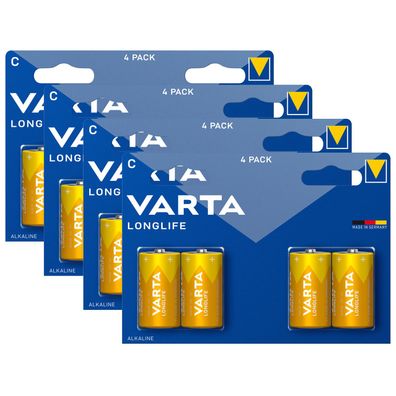 4x Varta Longlife 4114 Baby C LR14 Alkaline Batterie 1,5V 4er Blister