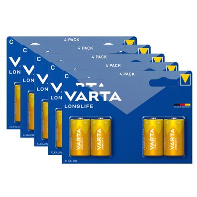 5x Varta Longlife 4114 Baby C LR14 Alkaline Batterie 1,5V 4er Blister