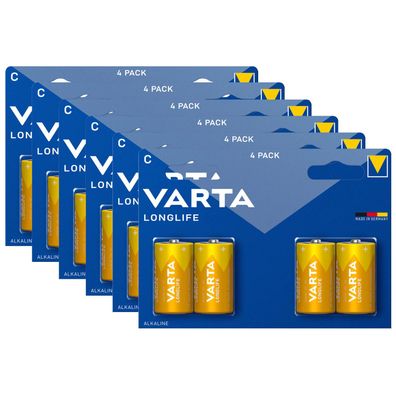 6x Varta Longlife 4114 Baby C LR14 Alkaline Batterie 1,5V 4er Blister