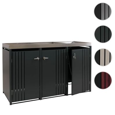 3er-Mülltonnenverkleidung HWC-O67, Mülltonnenbox Pflanzkasten, Metall 125x196x84cm