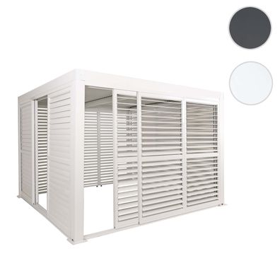 Alu Pergola HWC-L46, 6x Lamellenpaneel 6x Schiebetüren, 11cm-Gestell, 3x3m