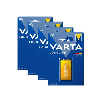 4x VARTA LongLife 6LR61 Alkaline Batterie 9 Volt E-Block MN1604 4122 9V