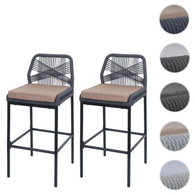 2er-Set Rope-Barhocker HWC-O21, Outdoor Sitzpolster Seilgeflecht Metall