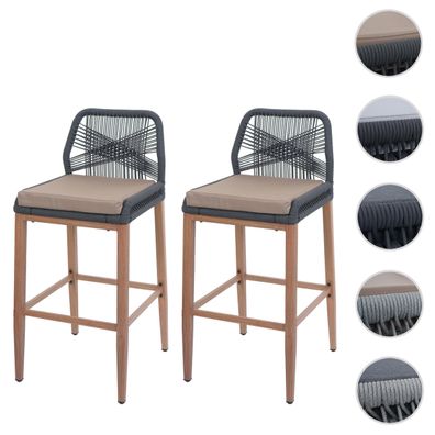 2er-Set Rope-Barhocker HWC-O21, Outdoor Sitzpolster Seilgeflecht Metall Holz-Optik