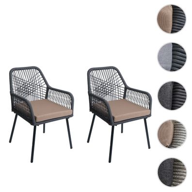 2er-Set Gartenstuhl HWC-O12, Outdoor Sitzpolster Aluminium Seilgeflecht Rope