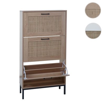 Schuhschrank HWC-N92, Schuhkipper, 3 Fächer Rattanfront Melamin, 126x63x24cm