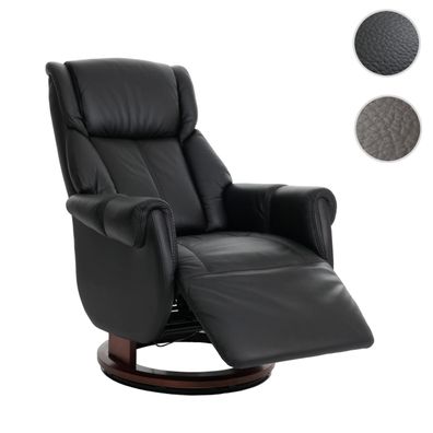 MCA Relaxsessel + Aufstehhilfe HWC-N58, Liegesessel Sessel Fußstütze Holz Leder