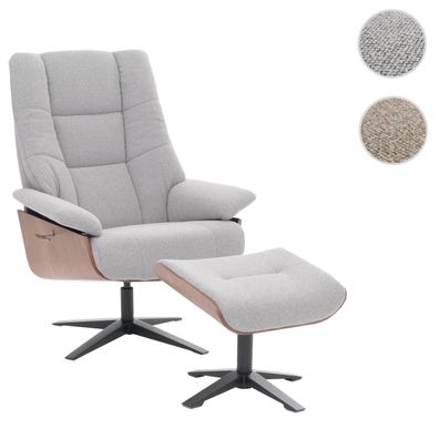 MCA Relaxsessel + Hocker HWC-N57, Fernsehsessel Liegesessel, Bouclé Stoff Holz