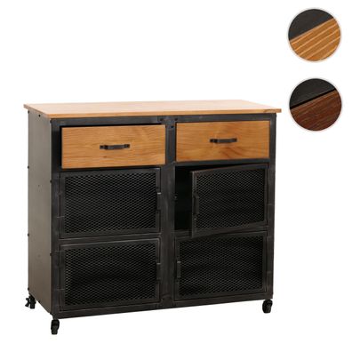Kommode HWC-N28, Sideboard, Rollen Retro Metall Holz 90x100x40cm