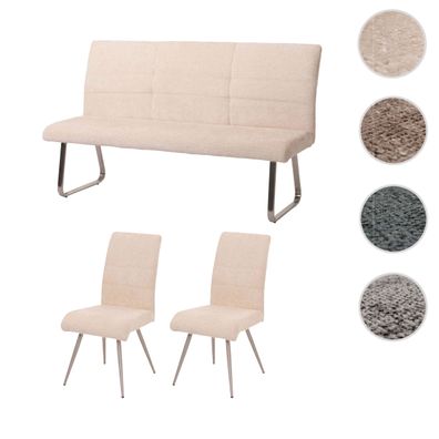 Esszimmer-Set HWC-G55, 2er-Set Stuhl + Sitzbank 160cm, Edelstahl Chenille