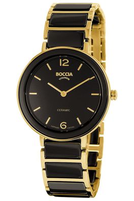 Boccia Damenuhr Titan Schwarz/Goldfarben 3311-04
