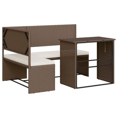 vidaXL L-förmige Gartenbank mit Tisch & Kissen Poly Rattan Braun - 30% Rabatt