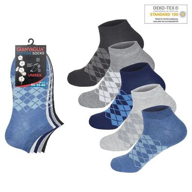 5 Paar Sneaker Socken Herren & Damen Rauten Muster Baumwolle Kurzsocken Gr. 35-46