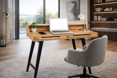 Schreibtisch Schubladen Metallauszug Sekretär Bürotisch Wildeiche #4498