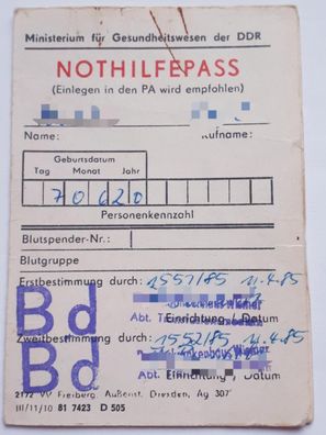 DDR Nothilfepass Ministerium für Gesundheitswesen der DDR