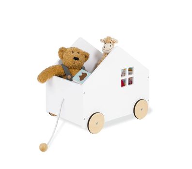 Pinolino Hydda Spielzeugkiste in Hausform, mit Zugschnur & Rädern - Weiß