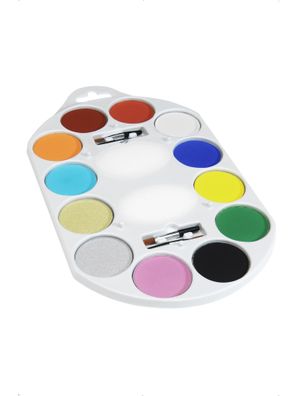 Smiffys Make-Up FX Palette – 12 Farben Aqua Gesichts- und Körperfarbe mit Zubehör