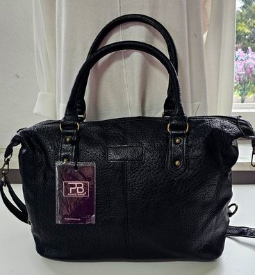 Paolo Bags Handtasche Schultertasche Shopper Umhängetasche Kunstleder Schwarz