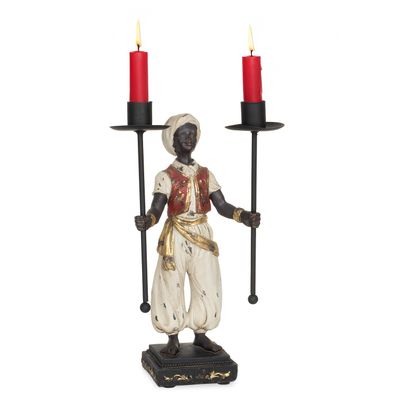 Orientalischer Kerzenhalter Figur 15 x 9,5 x 26,5 cm - Dekofigur mit zwei schwarzen K