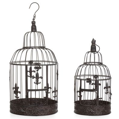 Dekorativer Vogelkäfig 2er Set aus Metall antik braun im Vintage Stil Deko Käfige gro