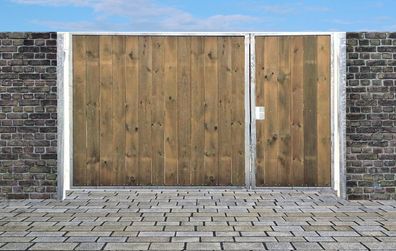 Einfahrtstor Sas Tor Verzinkt mit Pfosten & Holzfüllung 2 flügelig