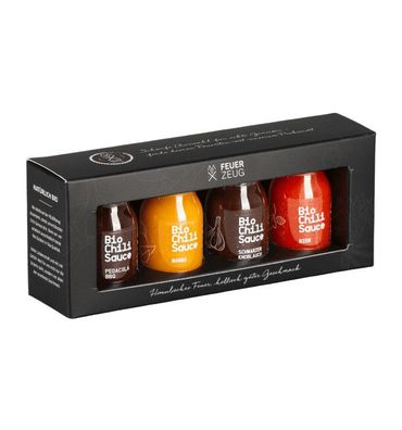 Bio-Chilisaucen Probierset „Exklusiv“ Schärfegrad von 3 / 12 bis 6 / 12