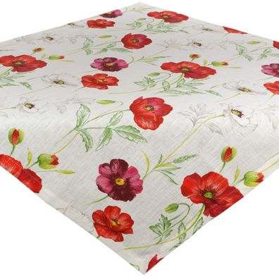 Sandner Ramie Tischdecke Weiß Mohnblumen Made in Germany
