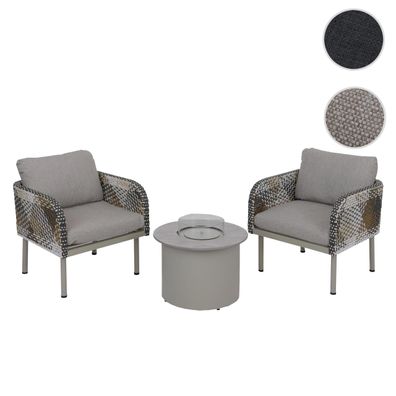 Poly-Rattan Garnitur HWC-P80, Balkon-Set Stuhl Tisch, Bioethanol-Fire-Pit Alu Stoff