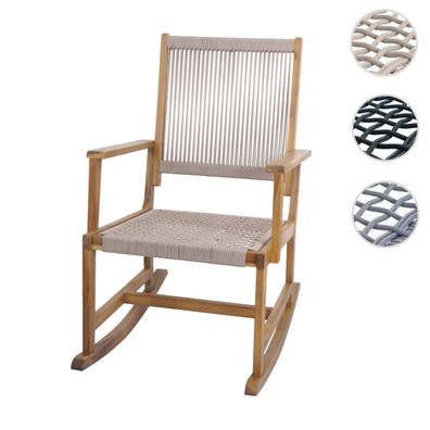 Schaukelstuhl HWC-P73, Garten Outdoor, Akazie Holz Rope Seilgeflecht beige
