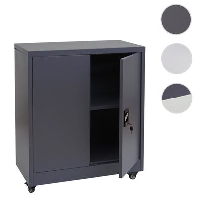 Aktenschrank HWC-O50, Stahlschrank mit Rollen, 2 Türen abschließbar, Stahl 98x80x40cm