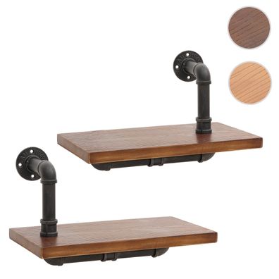 2er-Set Wandregal HWC-N29, Hängeregal Regal, Industrial Stahl Massiv-Holz 29x45x25cm