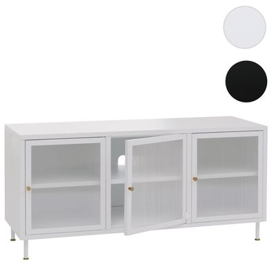 TV-Rack HWC-O87, Lowboard Türen Staufächer Industrial Metall Schilfglas 58x120x40cm