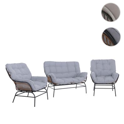 Lounge-Set HWC-P75, Gartengarnitur, Poly-Rattan Metall dunkelgrau, Polster hellgrau