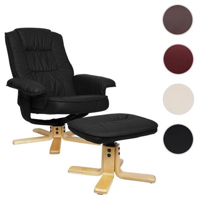 Relaxsessel M56, TV-Sessel mit Hocker, Kunstleder Eukalyptus Holz