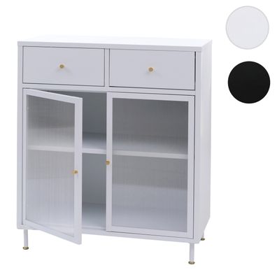Kommode HWC-O87, Schrank Staufächer Schublade Industrial Metall Schilfglas 96x80x40cm