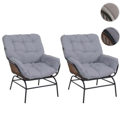 2er-Set Gartenstuhl HWC-P75, Gartensessel, Stoff 220g/m² Poly-Rattan Metall